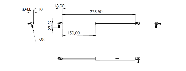 Fig. 23 – Pistone centrale modificato con le misure offerte dal catalogo Stabilus ©