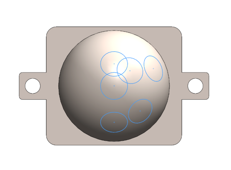 Fig. 20 - Vista parallela alla piastrina di accoppiamento dello schizzo 3D delle varie curve di intersezione