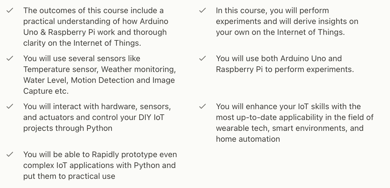 IoT Course Table of Contents