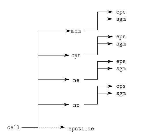 FIG. 4: Rappresentazione della gerarchica di struttura utilizzata per portare in conto le proprietà degli elementi della cellula